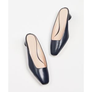{Club Monaco} Aveena Block Heel Leather Mules Navy